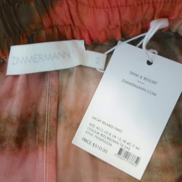 Zimmermann Vacay Tie Dye Shirt & Relaxed Pants Set Pink/Orange Silk Size 2 NEW - Picture 12 of 14